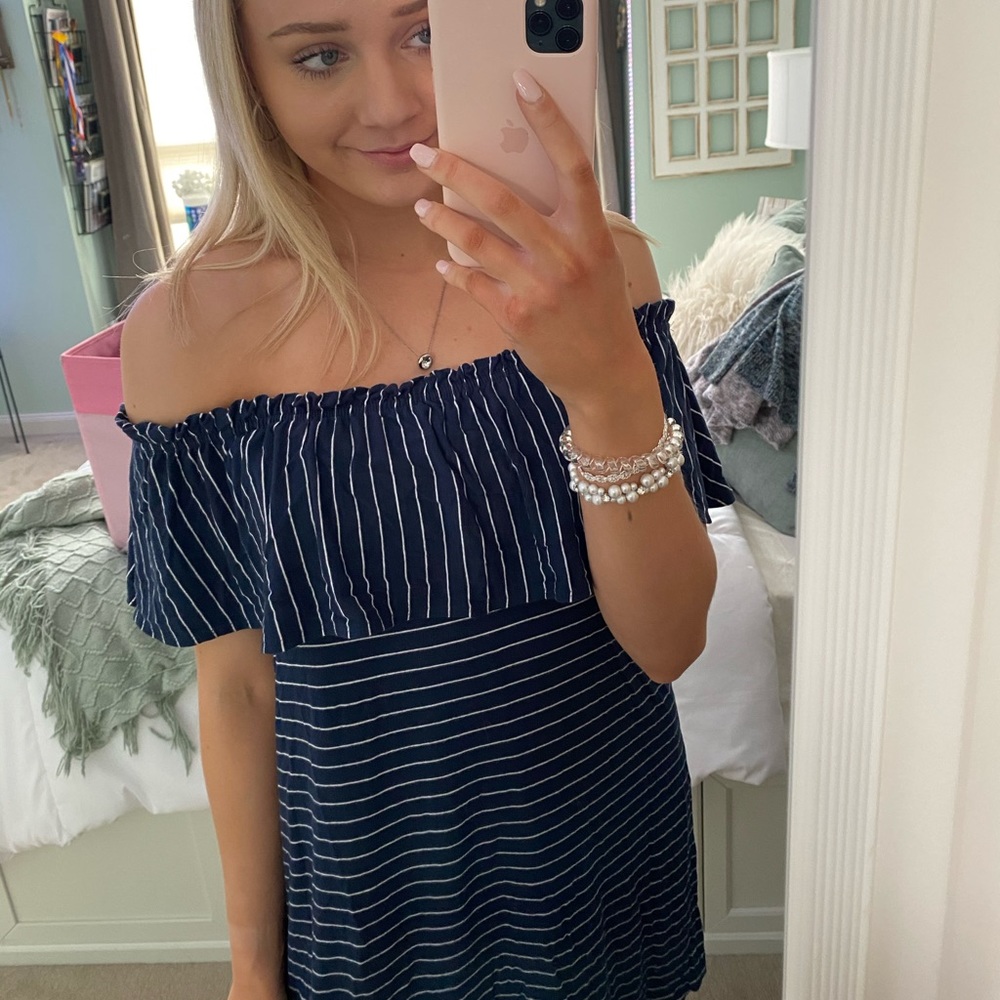 Abercrombie and Fitch Striped Swing Dress (Navy)